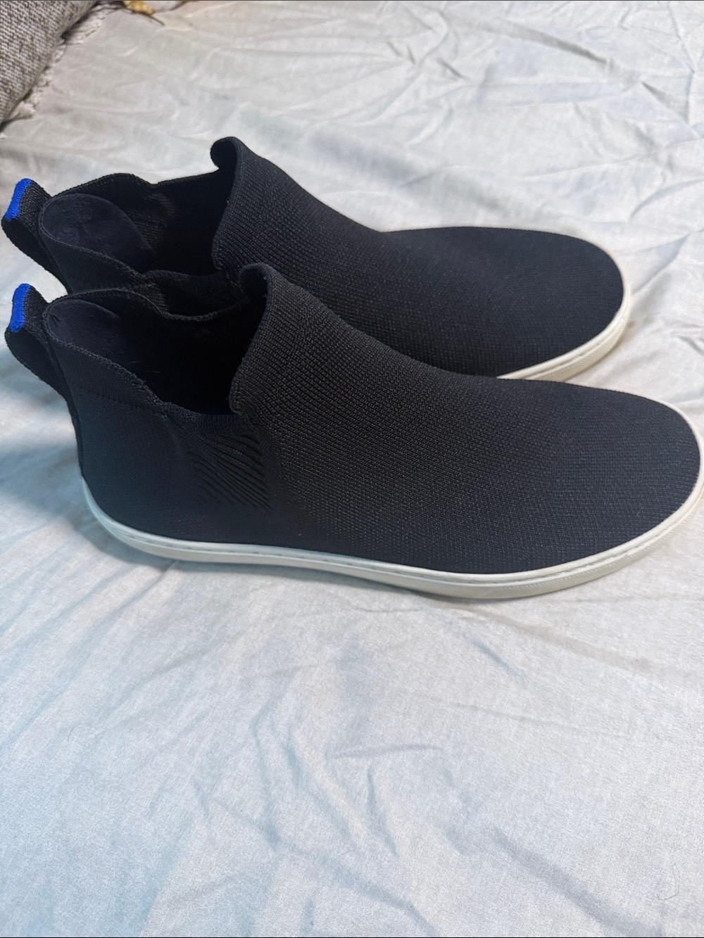 Rothy's Black Knit Slip-On Ankle Booties with White Sole